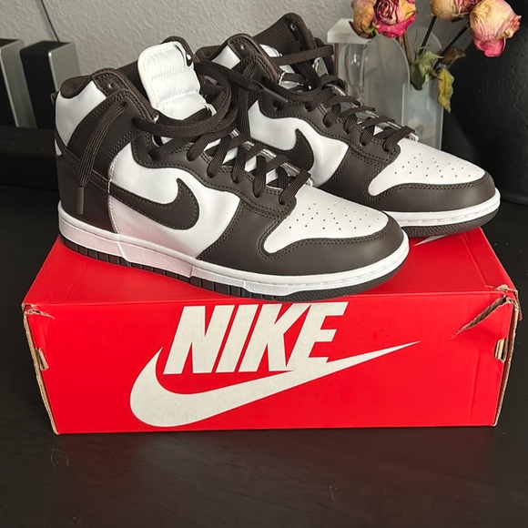 Nike Dark Brown and White High-Top Sneakers - Picture 1 of 7